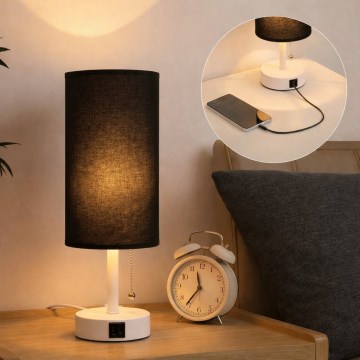 Brilagi - Επιτραπέζιο φωτιστικό με θύρα USB TABLON 1xE27/25W/230V λευκό/μαύρο