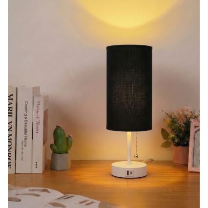 Brilagi - Επιτραπέζιο φωτιστικό με θύρα USB TABLON 1xE27/25W/230V λευκό/μαύρο
