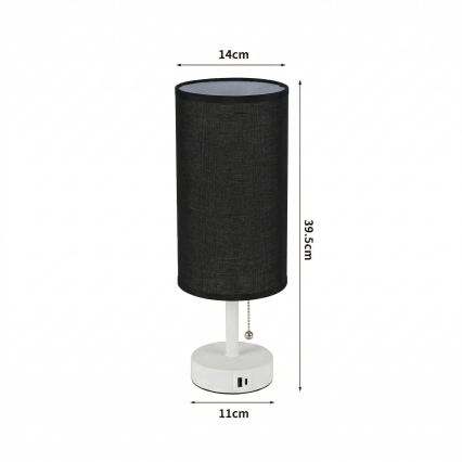 Brilagi - Επιτραπέζιο φωτιστικό με θύρα USB TABLON 1xE27/25W/230V λευκό/μαύρο