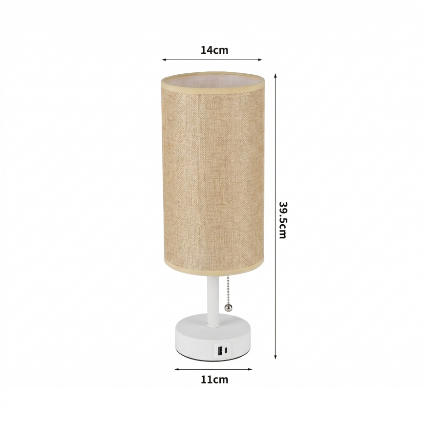 Brilagi - Επιτραπέζιο φωτιστικό με θύρα USB TABLON 1xE27/25W/230V λευκό/μπεζ