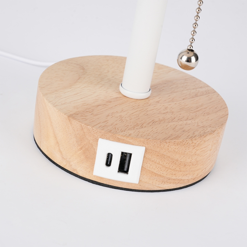 Brilagi - Επιτραπέζιο φωτιστικό με θύρα USB TABLON 1xE27/25W/230V δρυς/λευκό/γκρι