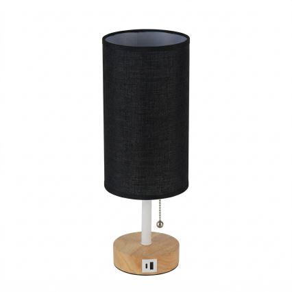 Brilagi - Επιτραπέζιο φωτιστικό με θύρα USB TABLON 1xE27/25W/230V δρυς/λευκό/μαύρο