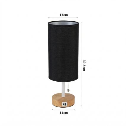 Brilagi - Επιτραπέζιο φωτιστικό με θύρα USB TABLON 1xE27/25W/230V δρυς/λευκό/μαύρο