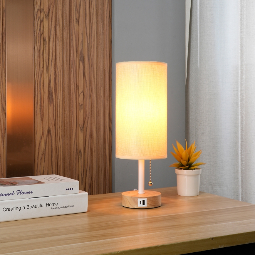 Brilagi - Επιτραπέζιο φωτιστικό με θύρα USB TABLON 1xE27/25W/230V δρυς/λευκό/μπεζ