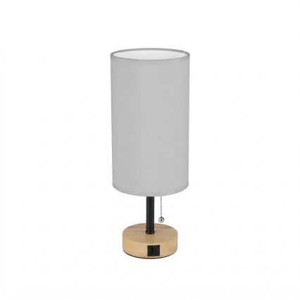 Brilagi - Επιτραπέζιο φωτιστικό με θύρα USB TABLON 1xE27/25W/230V δρυς/μαύρο/λευκό