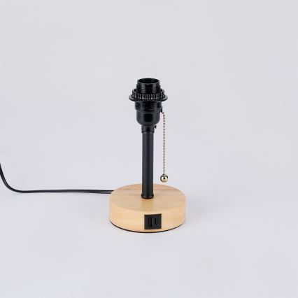 Brilagi - Επιτραπέζιο φωτιστικό με θύρα USB TABLON 1xE27/25W/230V δρυς/μαύρο/λευκό