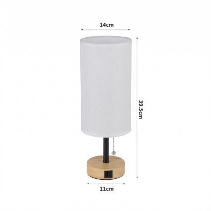 Brilagi - Επιτραπέζιο φωτιστικό με θύρα USB TABLON 1xE27/25W/230V δρυς/μαύρο/λευκό