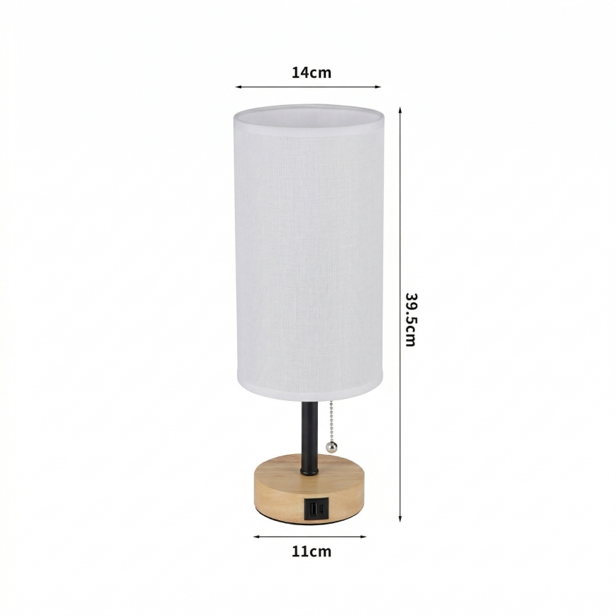 Brilagi - Επιτραπέζιο φωτιστικό με θύρα USB TABLON 1xE27/25W/230V δρυς/μαύρο/λευκό