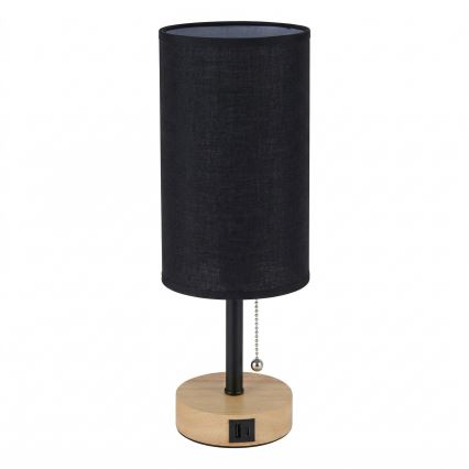 Brilagi - Επιτραπέζιο φωτιστικό με θύρα USB TABLON 1xE27/25W/230V δρυς/μαύρο