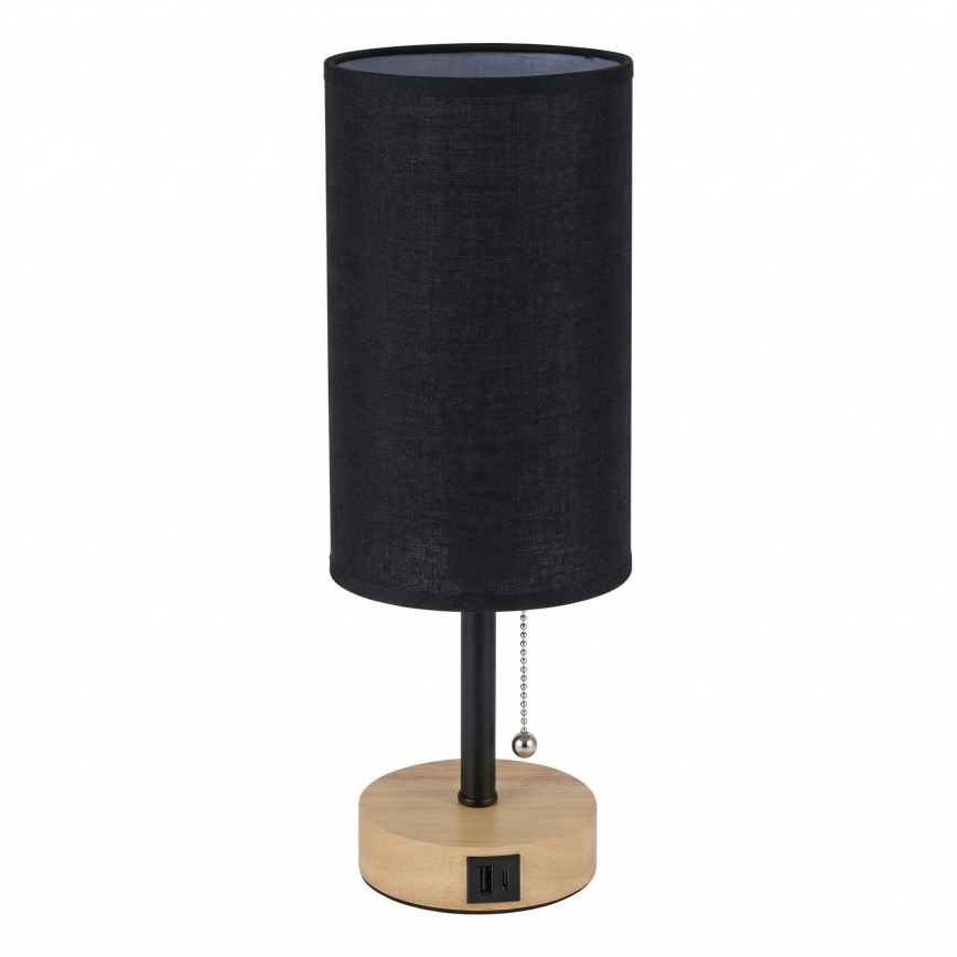 Brilagi - Επιτραπέζιο φωτιστικό με θύρα USB TABLON 1xE27/25W/230V δρυς/μαύρο