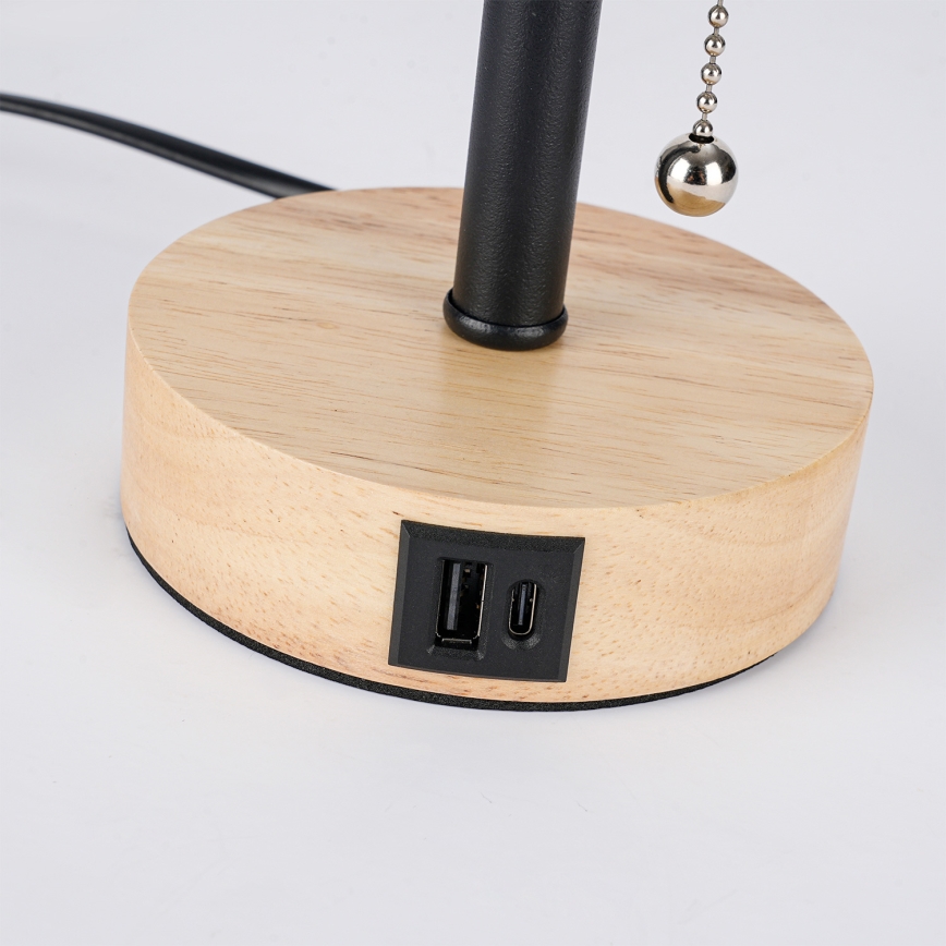 Brilagi - Επιτραπέζιο φωτιστικό με θύρα USB TABLON 1xE27/25W/230V δρυς/μαύρο