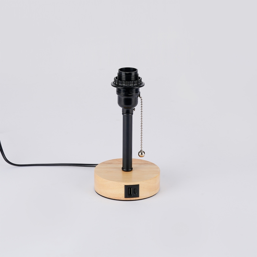 Brilagi - Επιτραπέζιο φωτιστικό με θύρα USB TABLON 1xE27/25W/230V δρυς/μαύρο/κρεμ