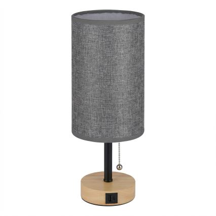 Brilagi - Επιτραπέζιο φωτιστικό με θύρα USB TABLON 1xE27/25W/230V δρυς/μαύρο/γκρι