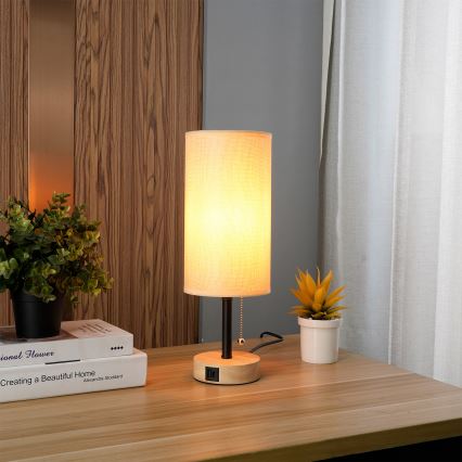 Brilagi - Επιτραπέζιο φωτιστικό με θύρα USB TABLON 1xE27/25W/230V δρυς/μαύρο/μπεζ