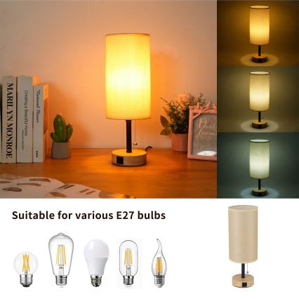 Brilagi - Επιτραπέζιο φωτιστικό με θύρα USB TABLON 1xE27/25W/230V δρυς/μαύρο/μπεζ