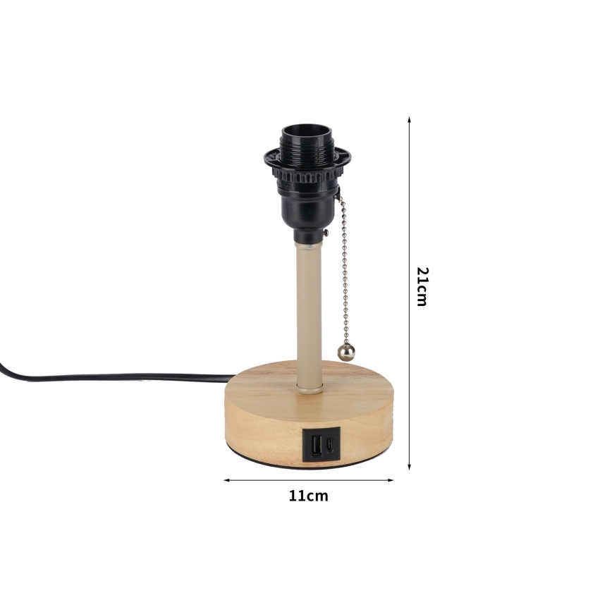 Brilagi - Επιτραπέζιο φωτιστικό με θύρα USB TABLON 1xE27/25W/230V δρυς/μπεζ