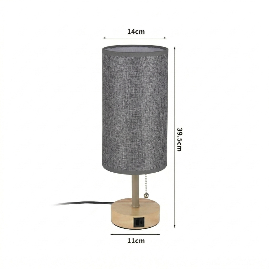 Brilagi - Επιτραπέζιο φωτιστικό με θύρα USB TABLON 1xE27/25W/230V δρυς/μπεζ/γκρι