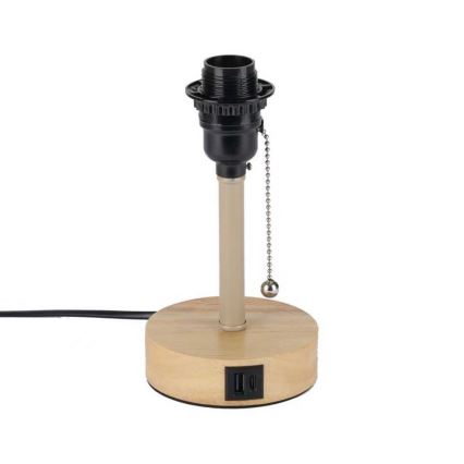 Brilagi - Επιτραπέζιο φωτιστικό με θύρα USB TABLON 1xE27/25W/230V δρυς/μπεζ/μαύρο