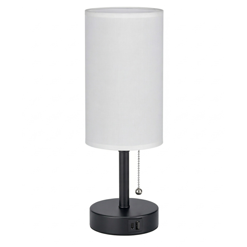 Brilagi - Επιτραπέζιο φωτιστικό με θύρα USB TABLON 1xE27/25W/230V μαύρο/λευκό