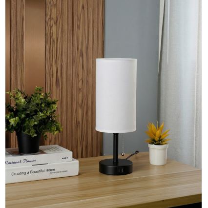 Brilagi - Επιτραπέζιο φωτιστικό με θύρα USB TABLON 1xE27/25W/230V μαύρο/λευκό