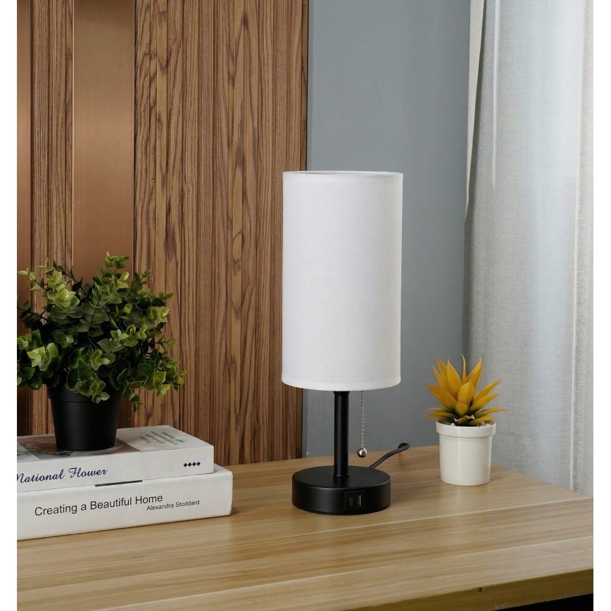 Brilagi - Επιτραπέζιο φωτιστικό με θύρα USB TABLON 1xE27/25W/230V μαύρο/λευκό
