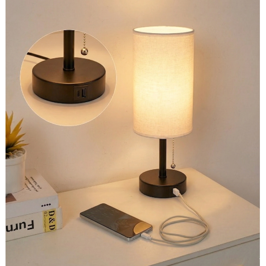 Brilagi - Επιτραπέζιο φωτιστικό με θύρα USB TABLON 1xE27/25W/230V μαύρο/λευκό