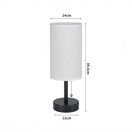 Brilagi - Επιτραπέζιο φωτιστικό με θύρα USB TABLON 1xE27/25W/230V μαύρο/λευκό