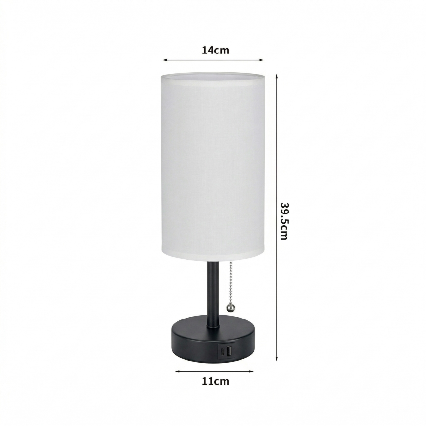 Brilagi - Επιτραπέζιο φωτιστικό με θύρα USB TABLON 1xE27/25W/230V μαύρο/λευκό