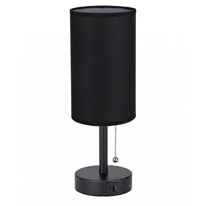 Brilagi - Επιτραπέζιο φωτιστικό με θύρα USB TABLON 1xE27/25W/230V μαύρο
