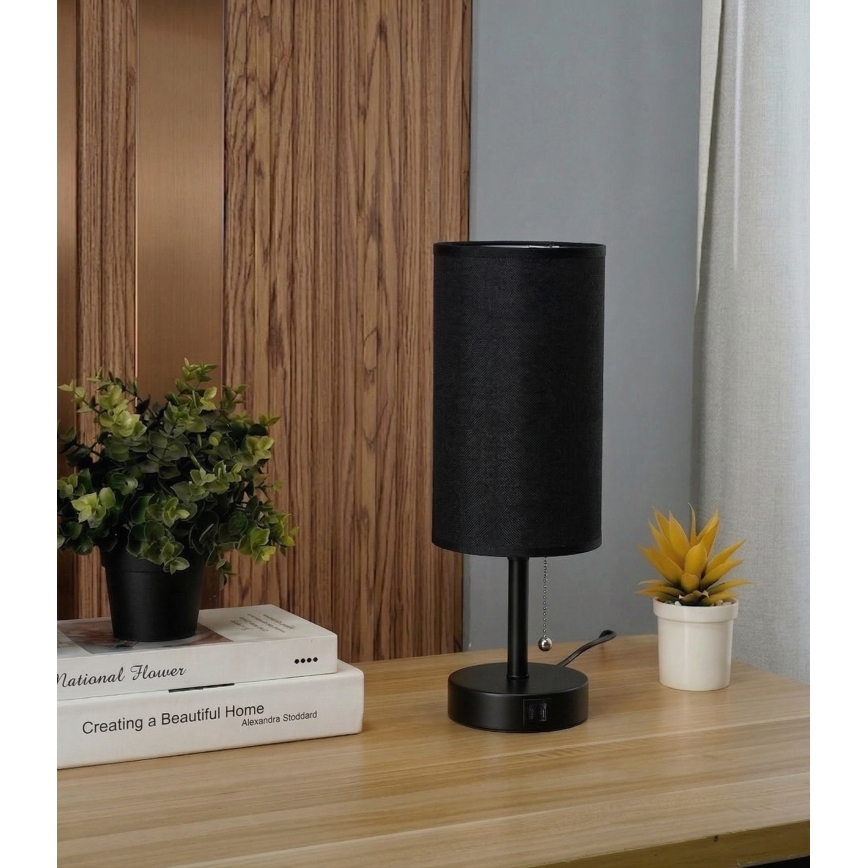 Brilagi - Επιτραπέζιο φωτιστικό με θύρα USB TABLON 1xE27/25W/230V μαύρο