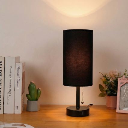 Brilagi - Επιτραπέζιο φωτιστικό με θύρα USB TABLON 1xE27/25W/230V μαύρο