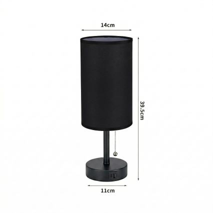 Brilagi - Επιτραπέζιο φωτιστικό με θύρα USB TABLON 1xE27/25W/230V μαύρο