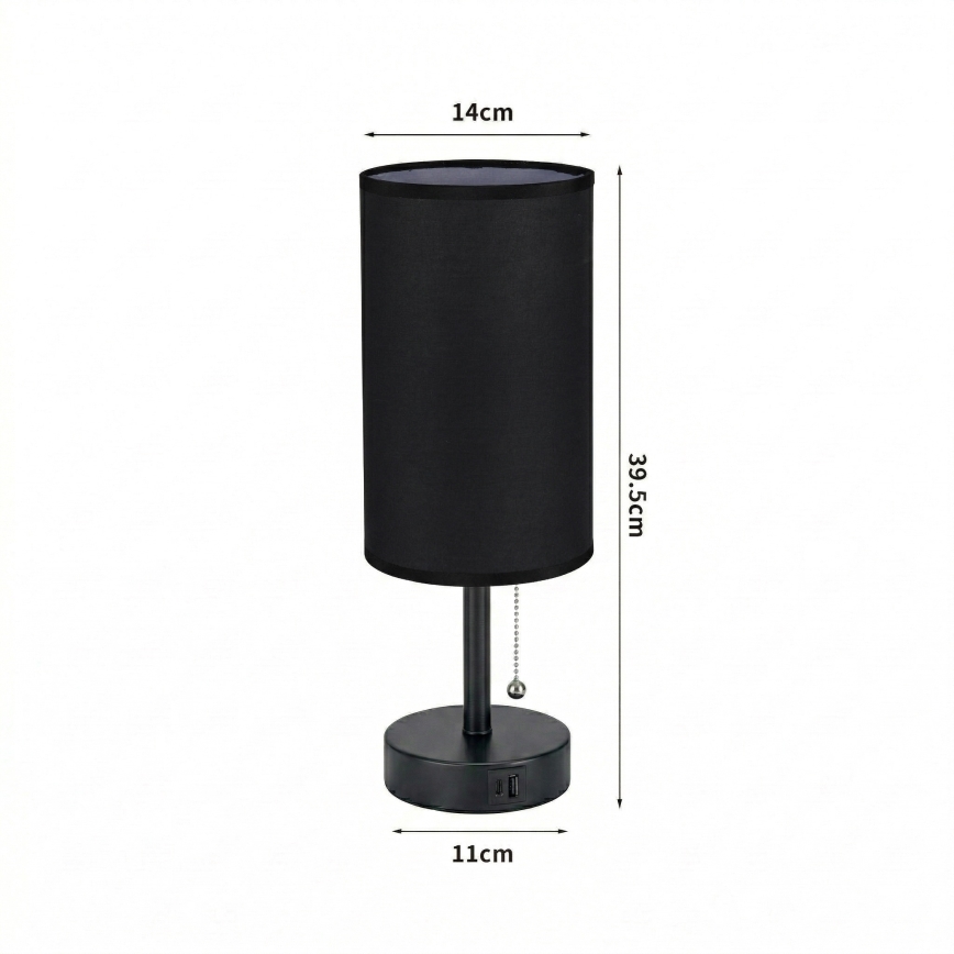 Brilagi - Επιτραπέζιο φωτιστικό με θύρα USB TABLON 1xE27/25W/230V μαύρο