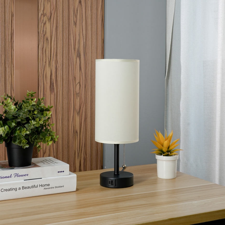 Brilagi - Επιτραπέζιο φωτιστικό με θύρα USB TABLON 1xE27/25W/230V μαύρο/κρεμ