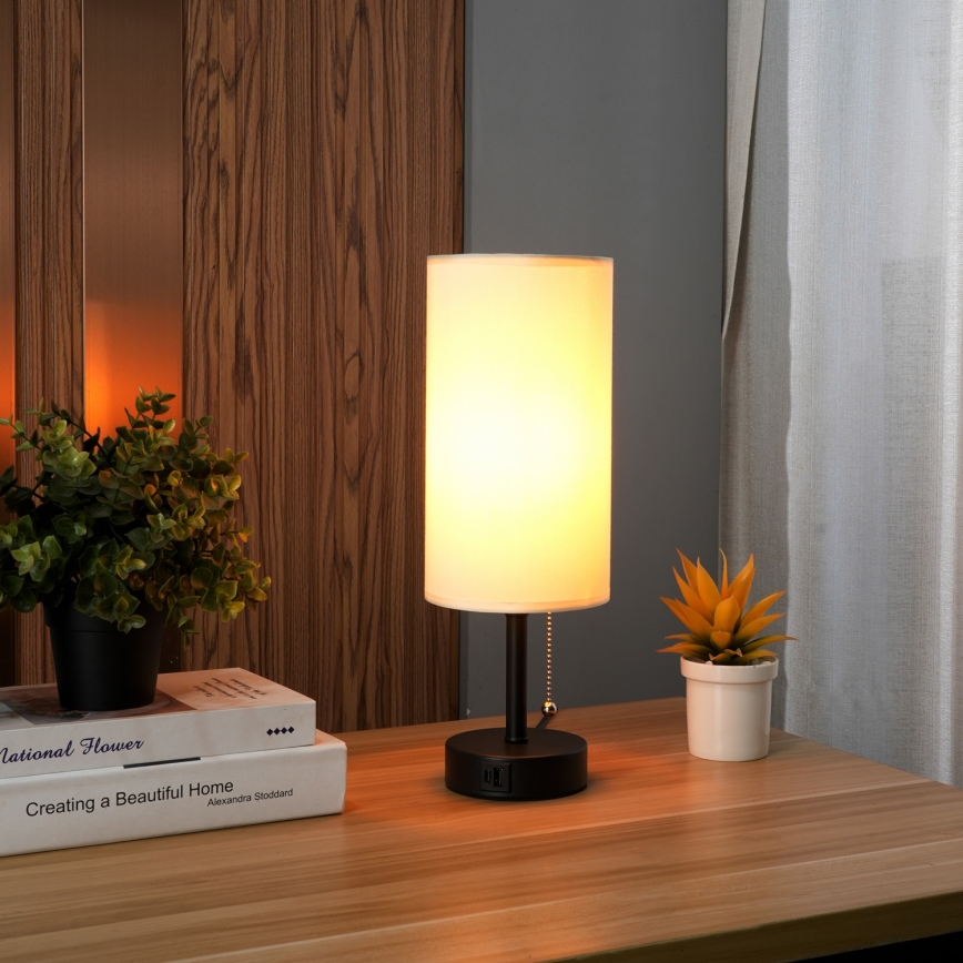 Brilagi - Επιτραπέζιο φωτιστικό με θύρα USB TABLON 1xE27/25W/230V μαύρο/κρεμ