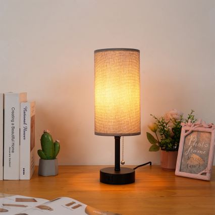 Brilagi - Επιτραπέζιο φωτιστικό με θύρα USB TABLON 1xE27/25W/230V μαύρο/γκρί