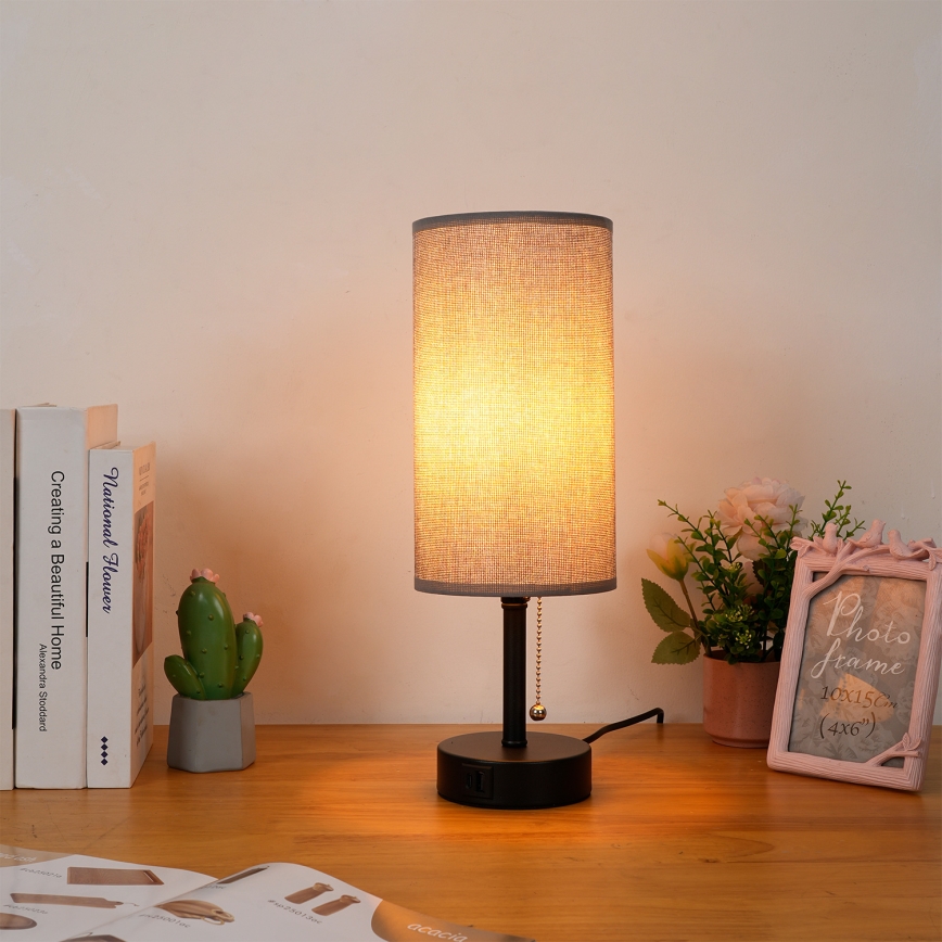 Brilagi - Επιτραπέζιο φωτιστικό με θύρα USB TABLON 1xE27/25W/230V μαύρο/γκρί