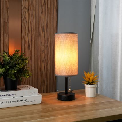 Brilagi - Επιτραπέζιο φωτιστικό με θύρα USB TABLON 1xE27/25W/230V μαύρο/γκρί