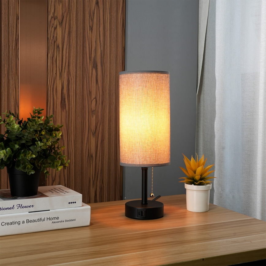 Brilagi - Επιτραπέζιο φωτιστικό με θύρα USB TABLON 1xE27/25W/230V μαύρο/γκρί