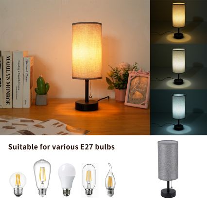 Brilagi - Επιτραπέζιο φωτιστικό με θύρα USB TABLON 1xE27/25W/230V μαύρο/γκρί