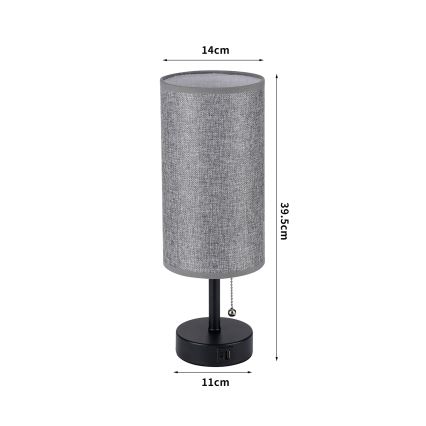 Brilagi - Επιτραπέζιο φωτιστικό με θύρα USB TABLON 1xE27/25W/230V μαύρο/γκρί