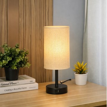 Brilagi - Επιτραπέζιο φωτιστικό με θύρα USB TABLON 1xE27/25W/230V μαύρο/μπεζ