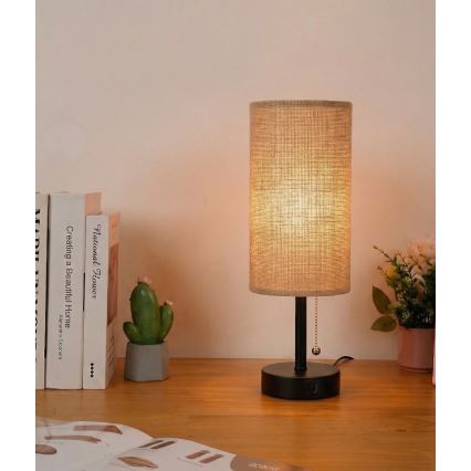 Brilagi - Επιτραπέζιο φωτιστικό με θύρα USB TABLON 1xE27/25W/230V μαύρο/μπεζ