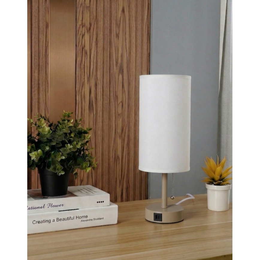 Brilagi - Επιτραπέζιο φωτιστικό με θύρα USB TABLON 1xE27/25W/230V μπεζ/λευκό