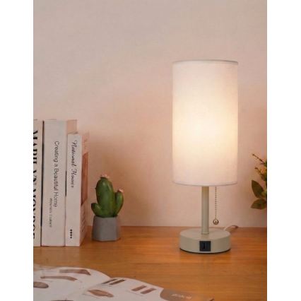 Brilagi - Επιτραπέζιο φωτιστικό με θύρα USB TABLON 1xE27/25W/230V μπεζ/λευκό