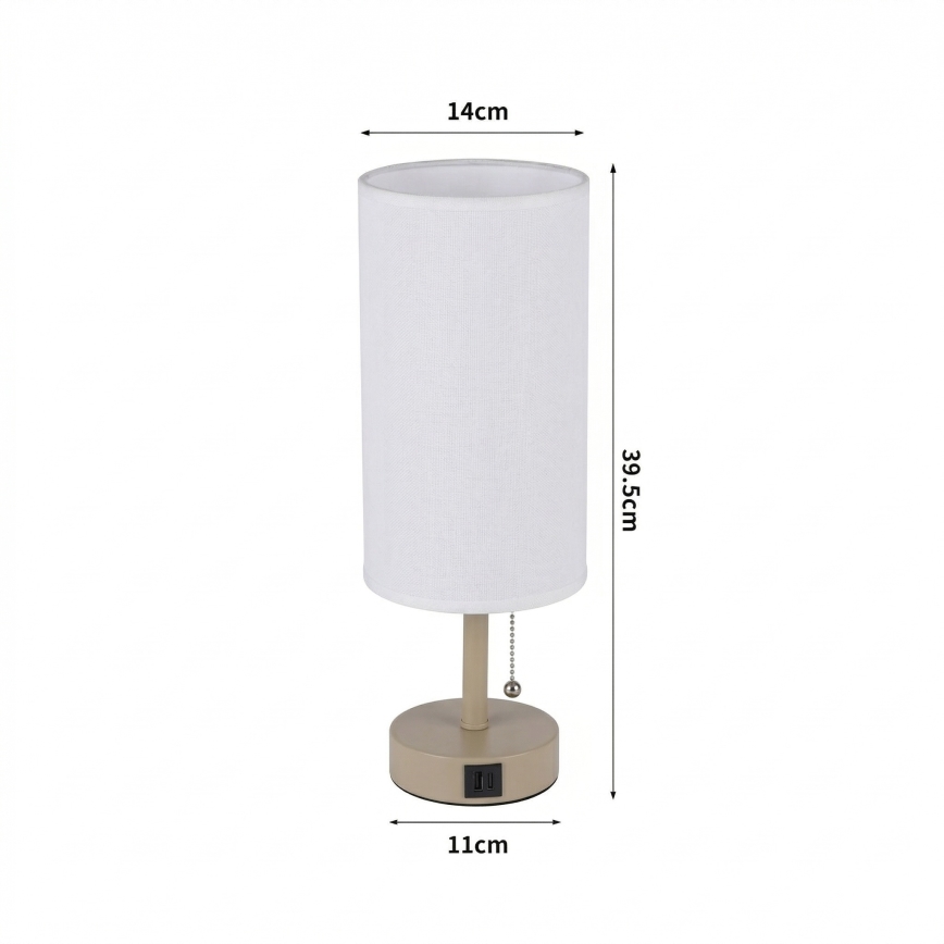 Brilagi - Επιτραπέζιο φωτιστικό με θύρα USB TABLON 1xE27/25W/230V μπεζ/λευκό