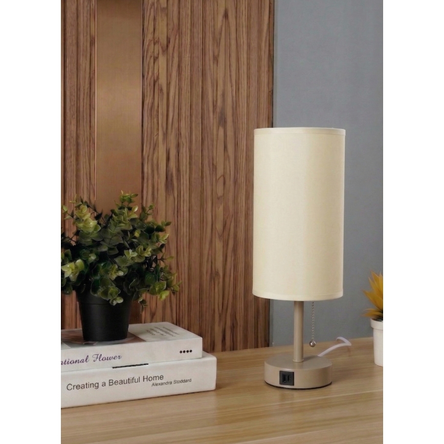Brilagi - Επιτραπέζιο φωτιστικό με θύρα USB TABLON 1xE27/25W/230V μπεζ/κρεμ
