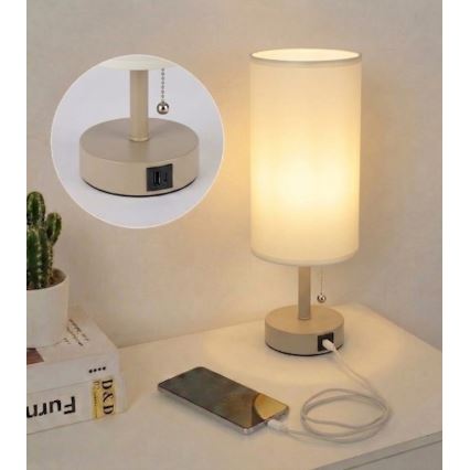 Brilagi - Επιτραπέζιο φωτιστικό με θύρα USB TABLON 1xE27/25W/230V μπεζ/κρεμ