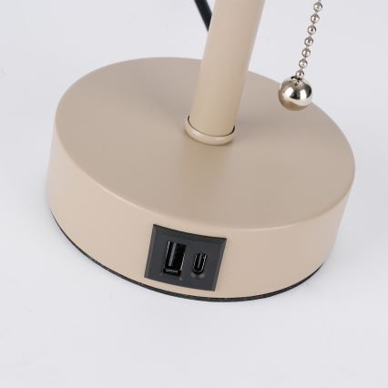 Brilagi - Επιτραπέζιο φωτιστικό με θύρα USB TABLON 1xE27/25W/230V μπεζ/κρεμ