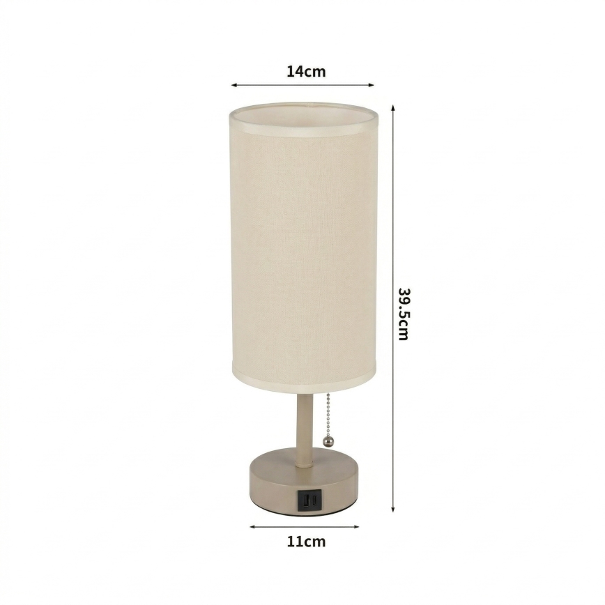 Brilagi - Επιτραπέζιο φωτιστικό με θύρα USB TABLON 1xE27/25W/230V μπεζ/κρεμ